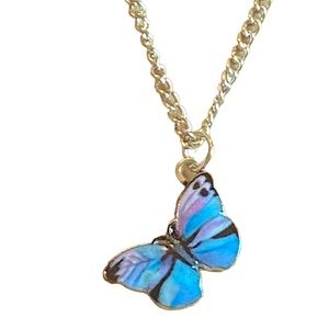 Purple and Blue Dainty Butterfly Necklace with Silver Chain